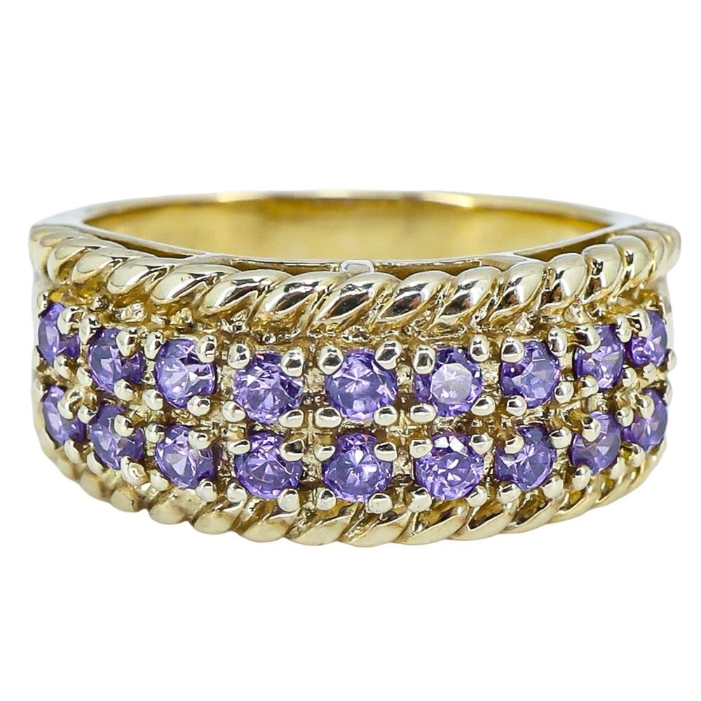 Sterling Silver Wide Statement Band Ring Size 7 Purple CZ Trails Cluster